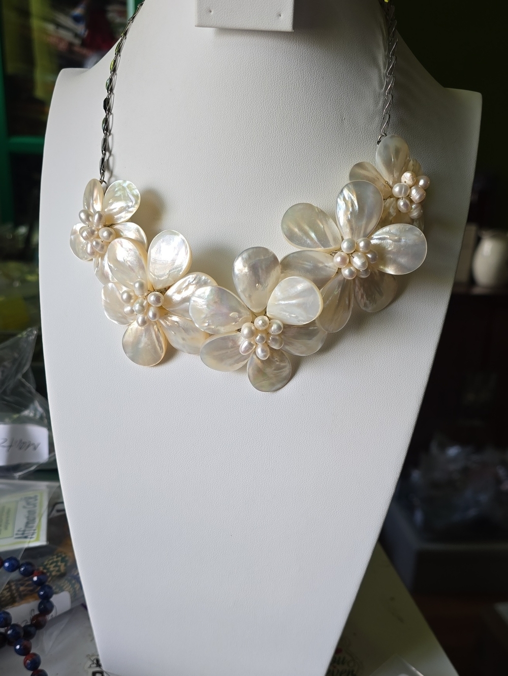 Iridescent Ivory Floral Pearl Necklace